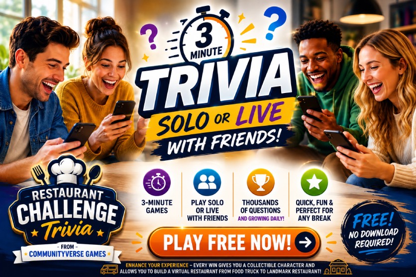 Restaurant Challenge Trivia, 3-minute solo or live games with friends